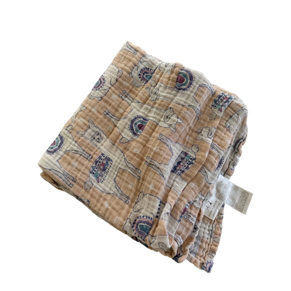 Aden + Anais Llama Alpaca Cotton Muslin Swaddle Blanket Peach White LC300R1